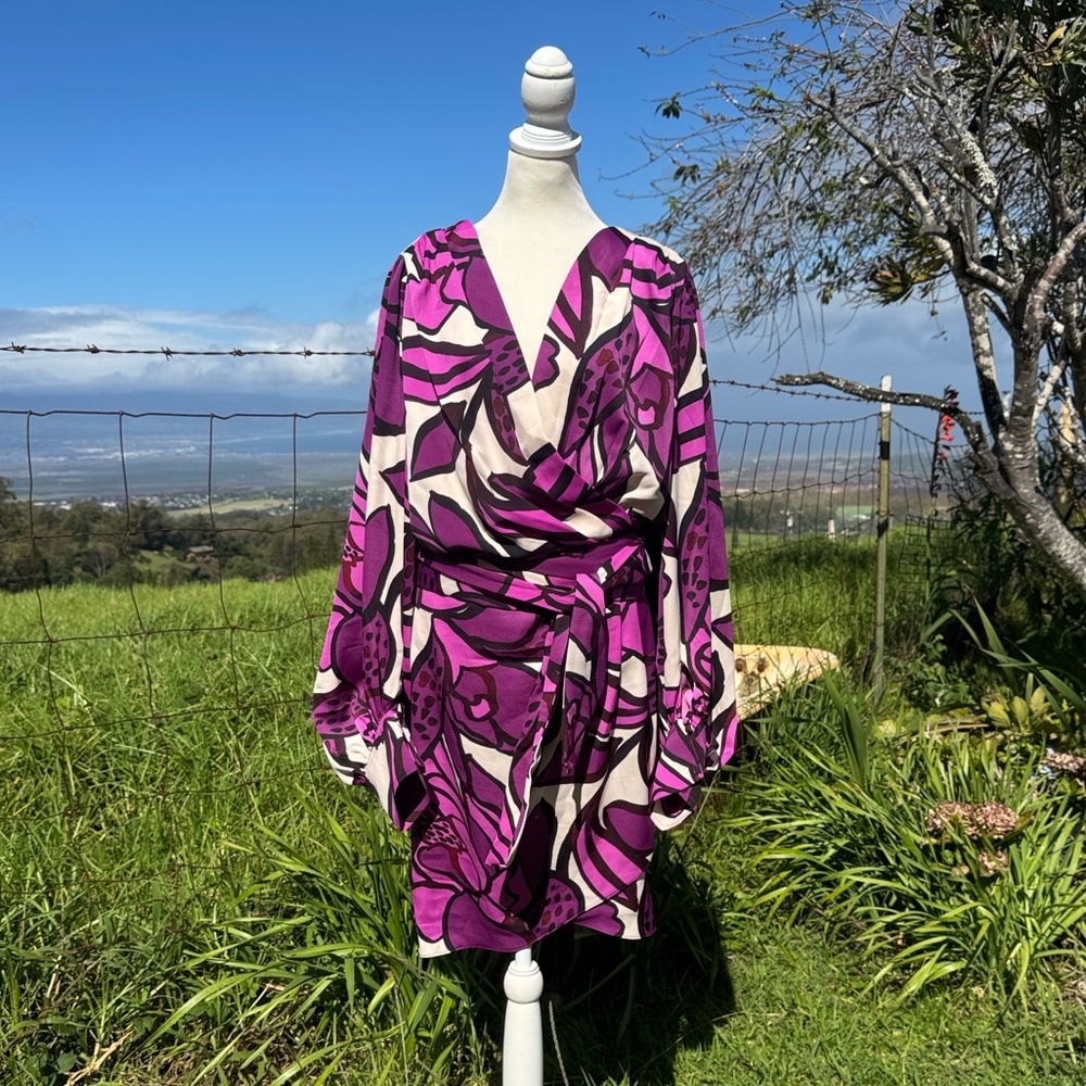 City Chic Amalia Floral Long Sleeve Faux Wrap Dress Purple XXL / 24